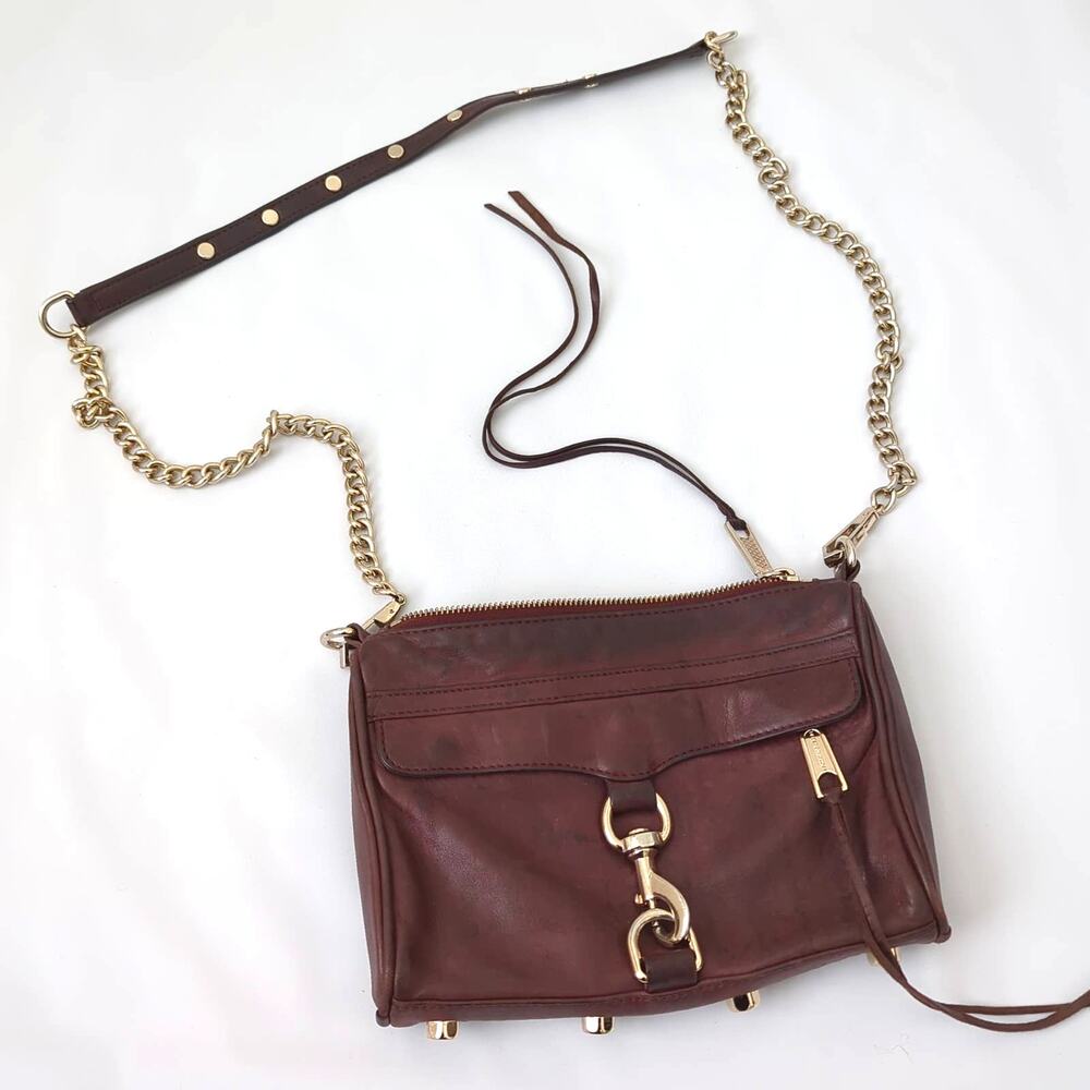 Rebecca Minkoff Leather Crossbody Purse Brown Gold Chain MAC Burgundy Bag
